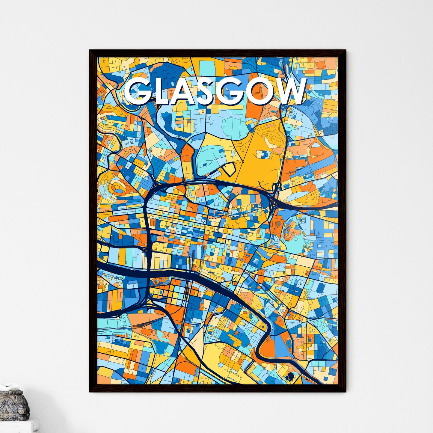 GLASGOW SCOTLAND Vibrant Colorful Art Map Poster Blue Orange