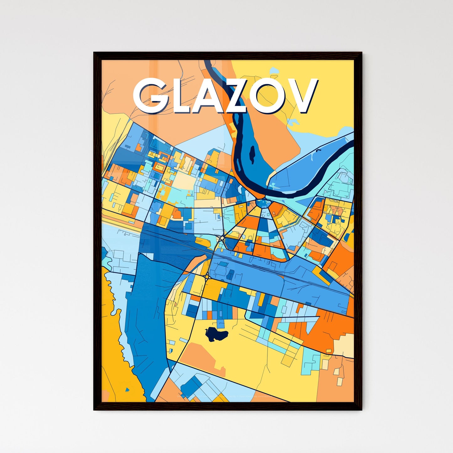 GLAZOV RUSSIA Vibrant Colorful Art Map Poster Blue Orange