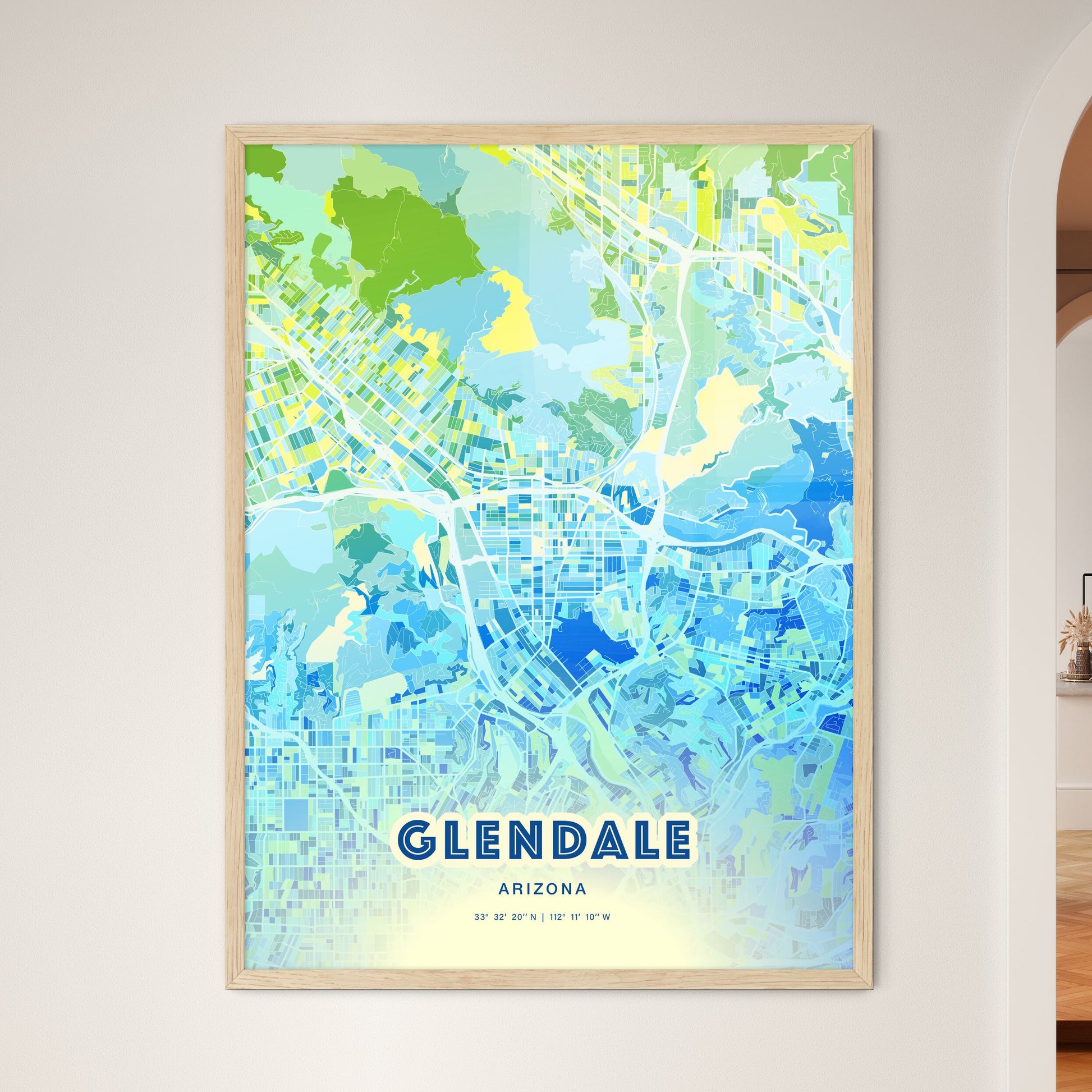 Colorful Glendale Arizona Fine Art Map Cool Blue