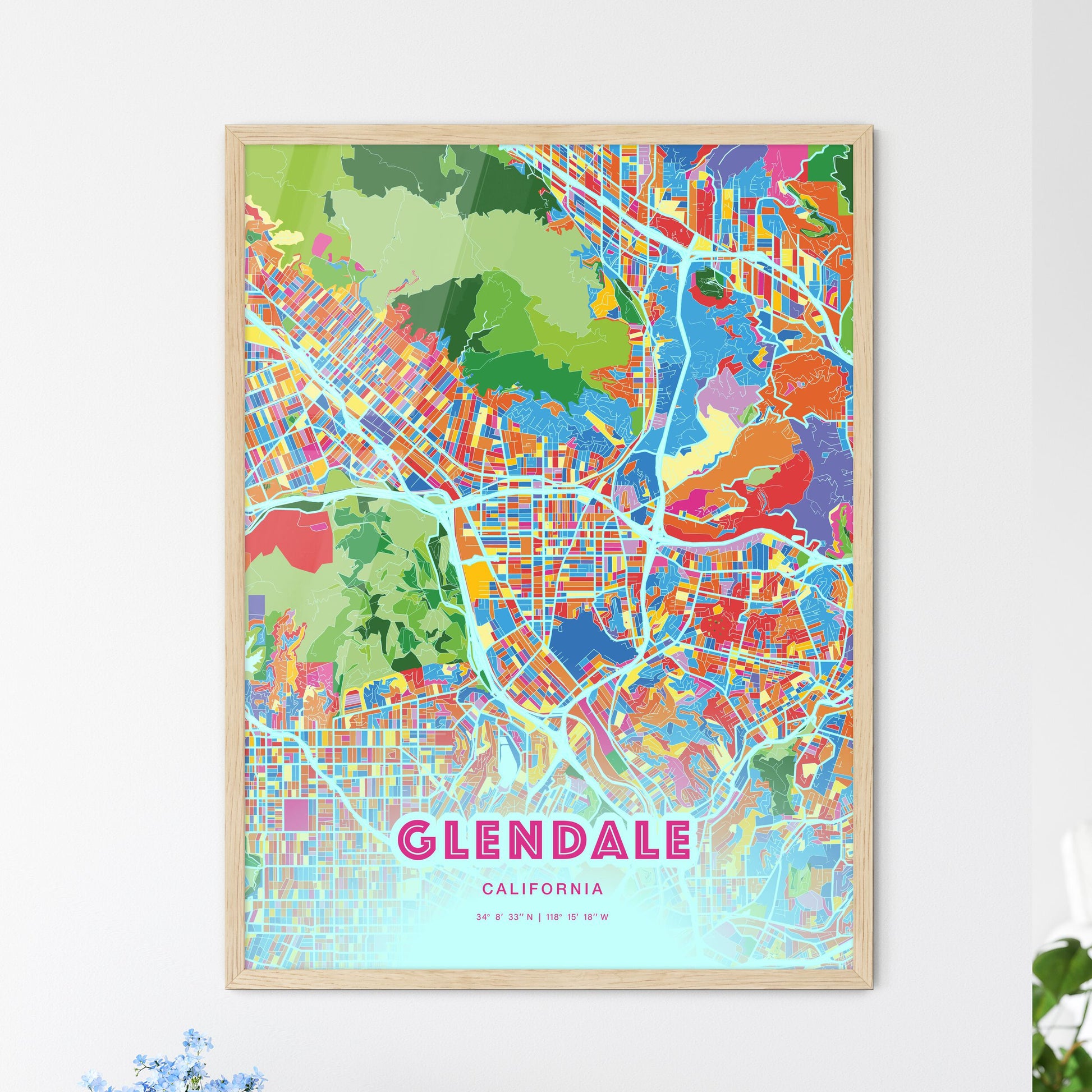 Colorful Glendale California Fine Art Map Crazy Colors