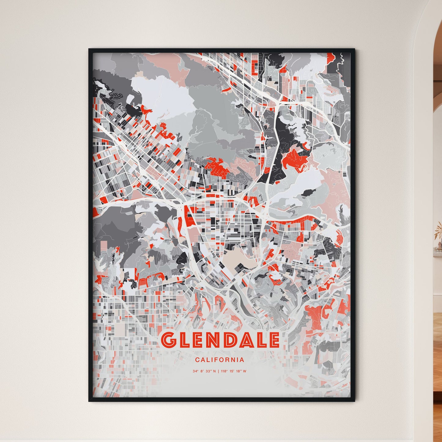 Colorful Glendale California Fine Art Map Modern Expressive