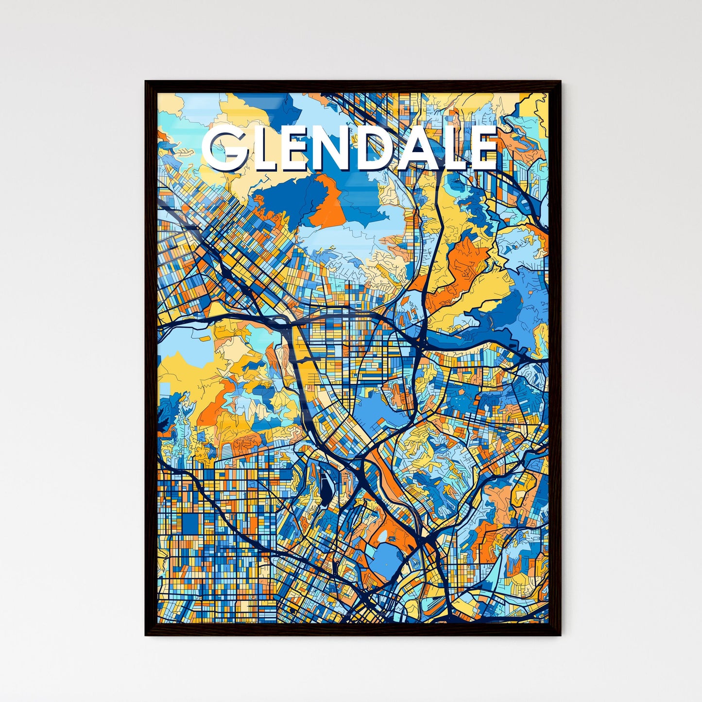 GLENDALE ARIZONA Vibrant Colorful Art Map Poster Blue Orange