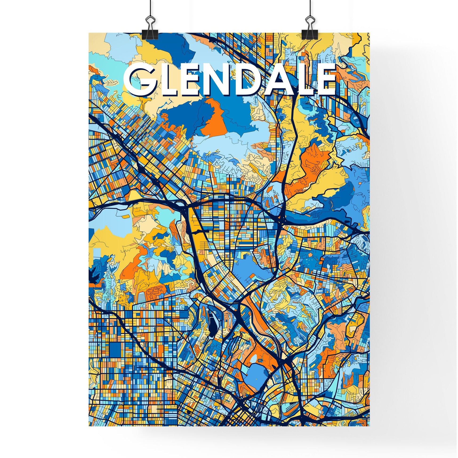 GLENDALE ARIZONA Vibrant Colorful Art Map Poster Blue Orange