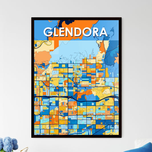 GLENDORA CALIFORNIA Vibrant Colorful Art Map Poster Blue Orange