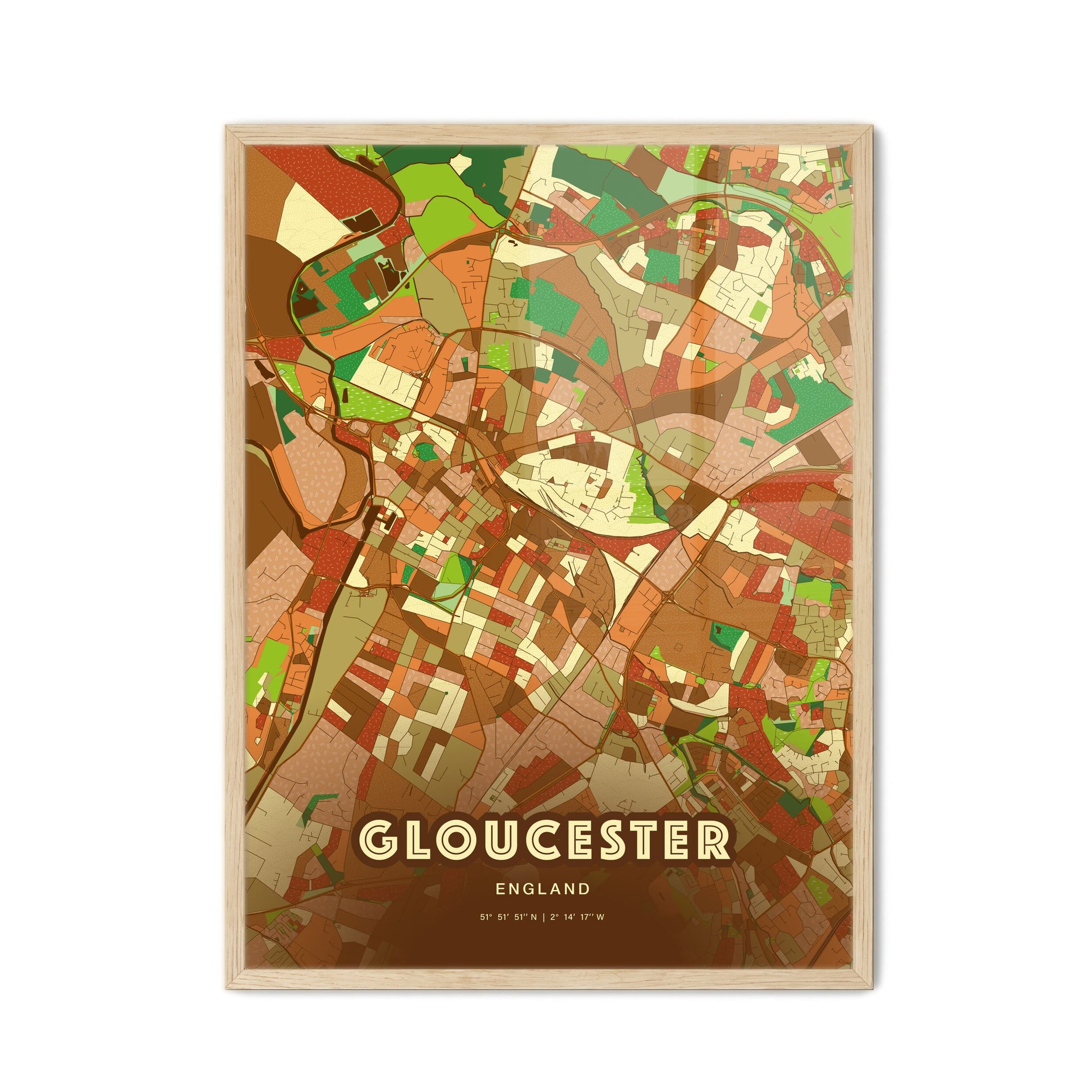 Colorful Gloucester England Fine Art Map Farmhouse
