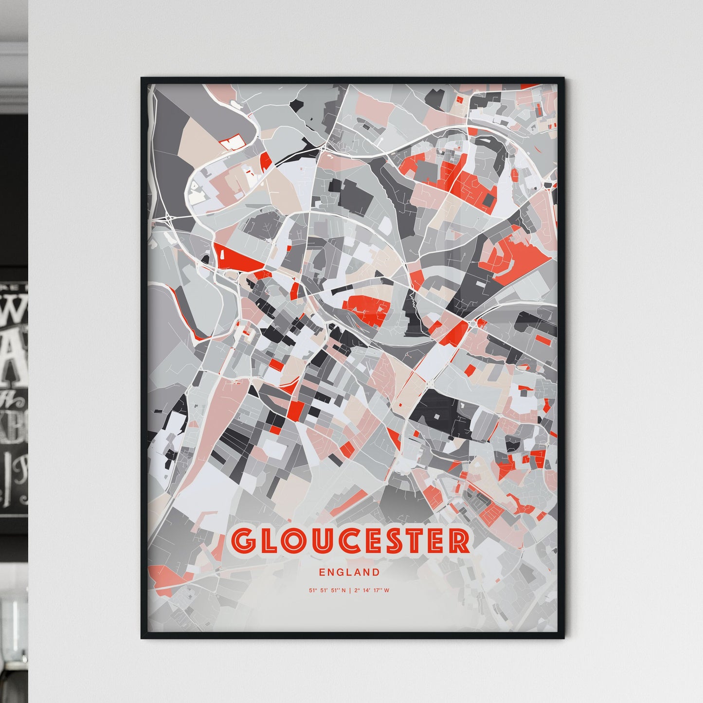 Colorful Gloucester England Fine Art Map Modern Expressive