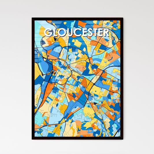 GLOUCESTER ENGLAND Vibrant Colorful Art Map Poster Blue Orange