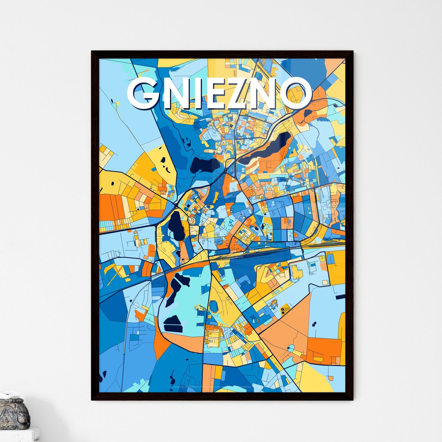 GNIEZNO POLAND Vibrant Colorful Art Map Poster Blue Orange