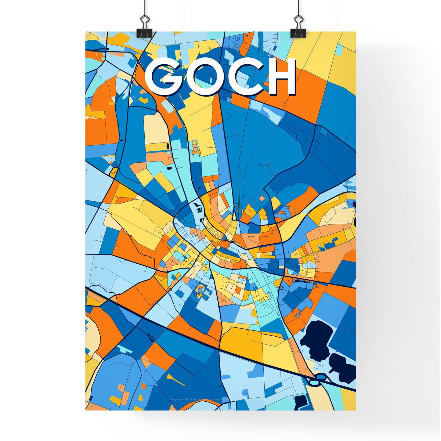 GOCH GERMANY Vibrant Colorful Art Map Poster Blue Orange