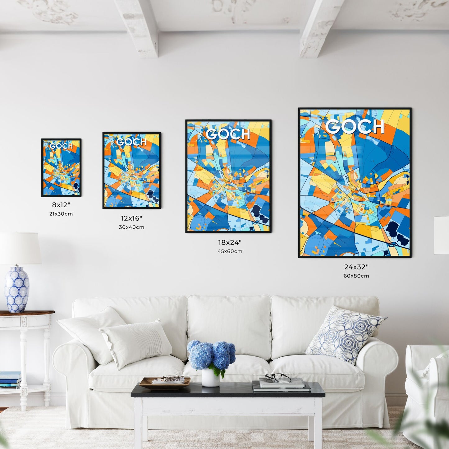 GOCH GERMANY Vibrant Colorful Art Map Poster Blue Orange