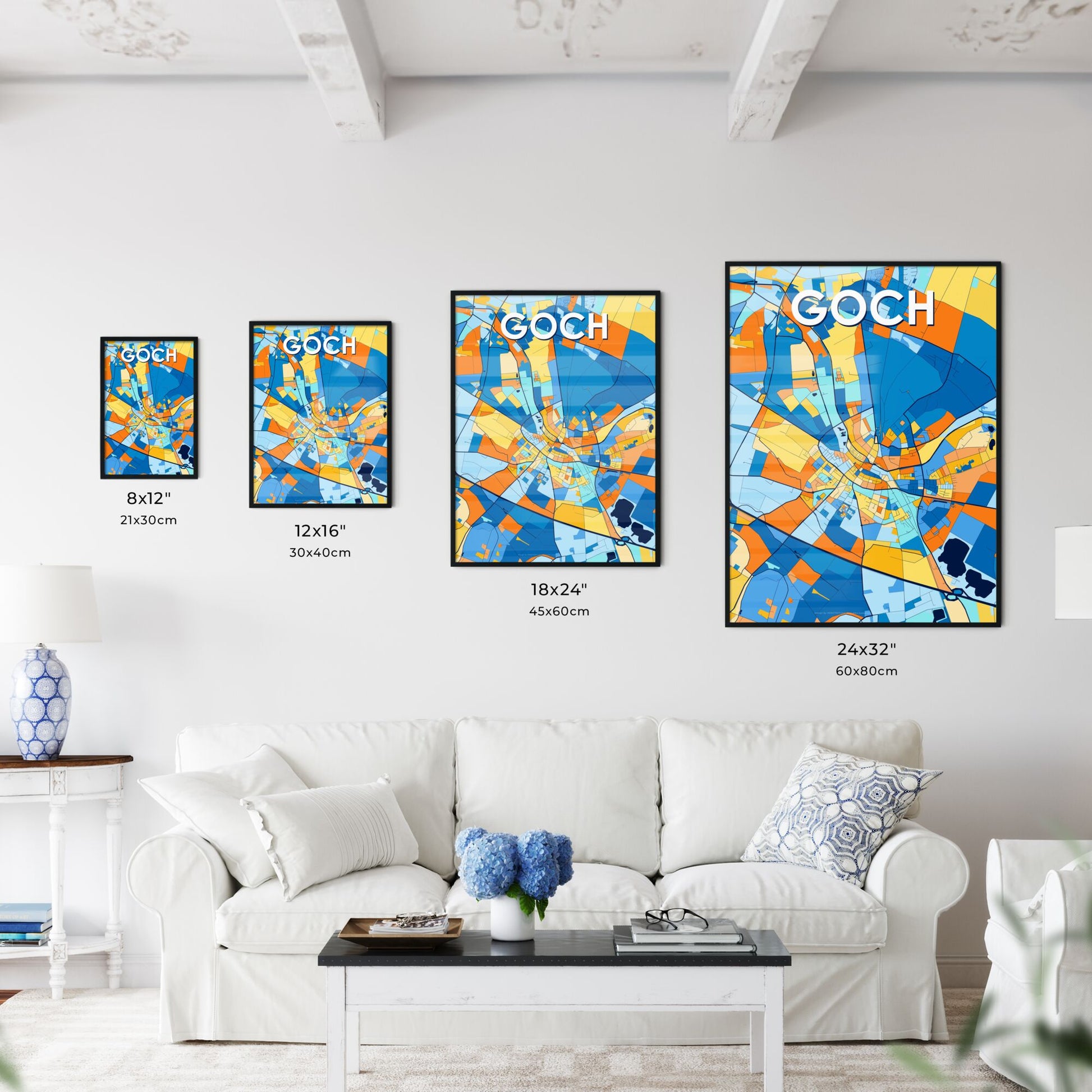 GOCH GERMANY Vibrant Colorful Art Map Poster Blue Orange