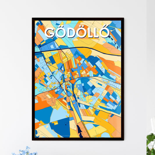 GÖDÖLLŐ HUNGARY Vibrant Colorful Art Map Poster Blue Orange