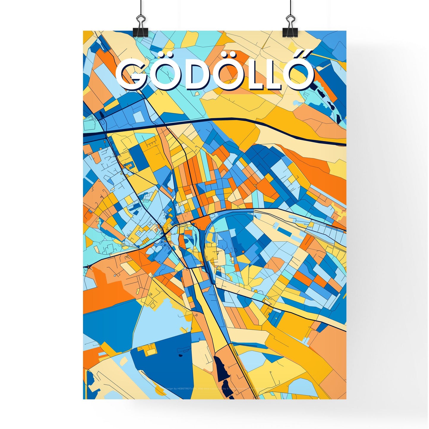 GÖDÖLLŐ HUNGARY Vibrant Colorful Art Map Poster Blue Orange