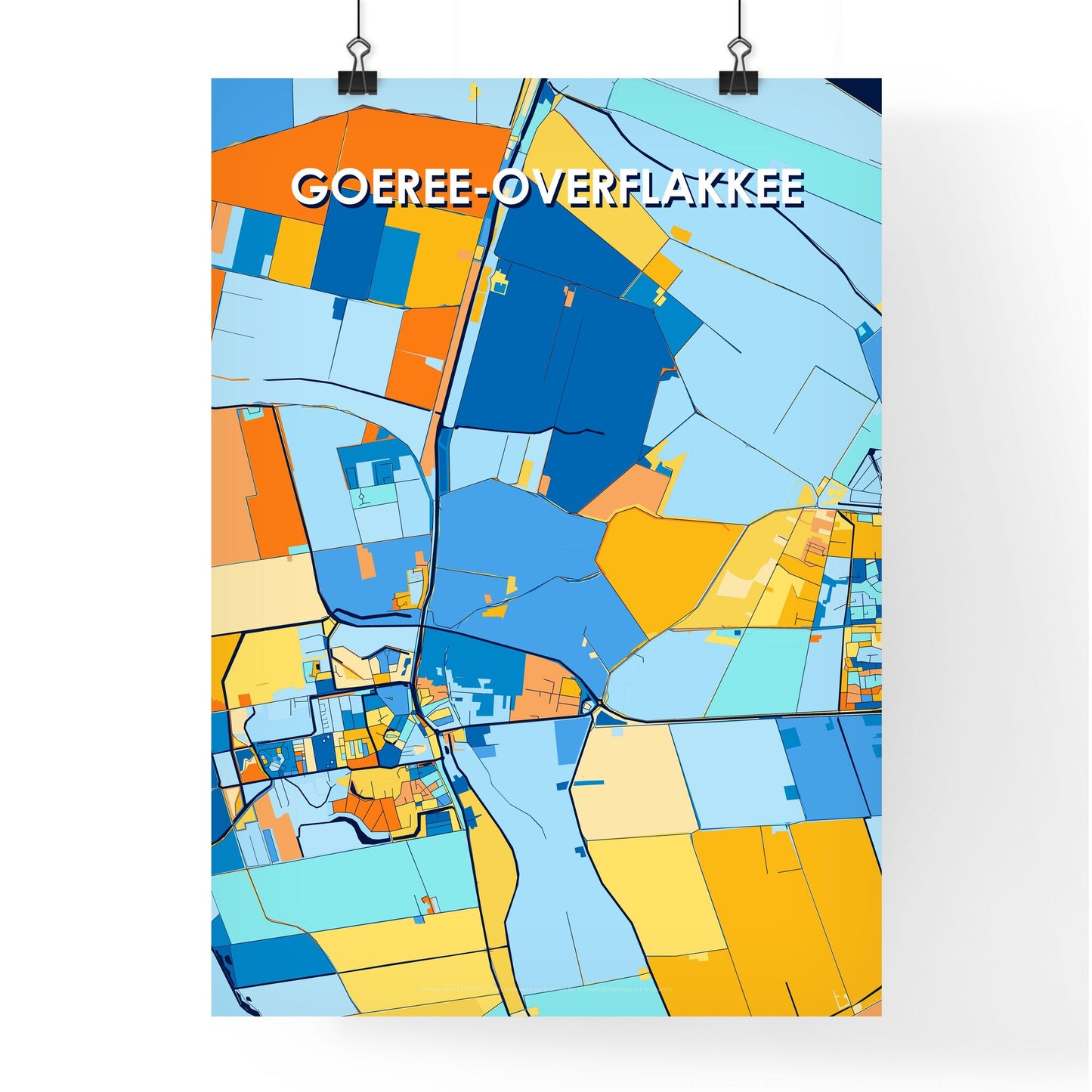 GOEREE-OVERFLAKKEE NETHERLANDS Vibrant Colorful Art Map Poster Blue Orange