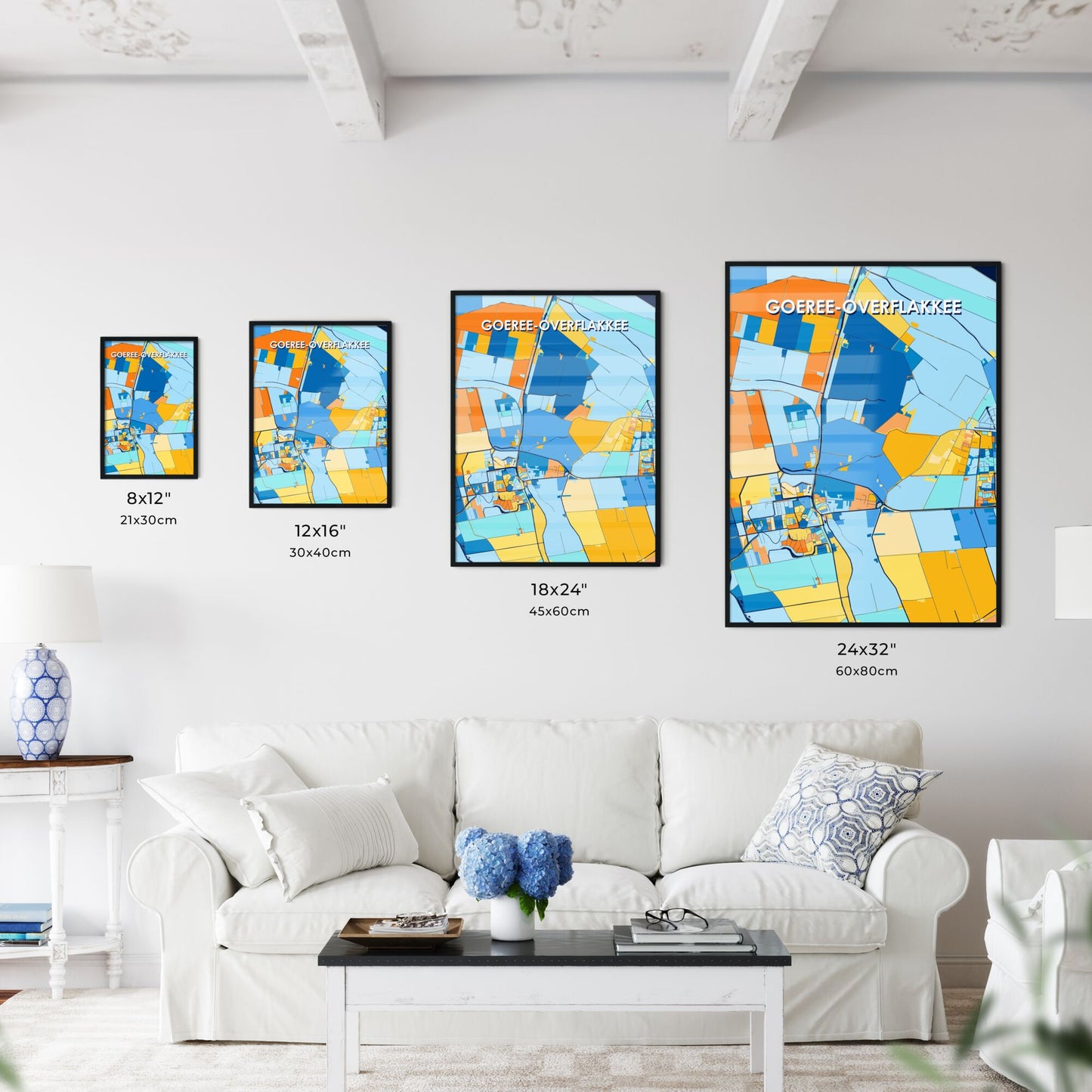 GOEREE-OVERFLAKKEE NETHERLANDS Vibrant Colorful Art Map Poster Blue Orange