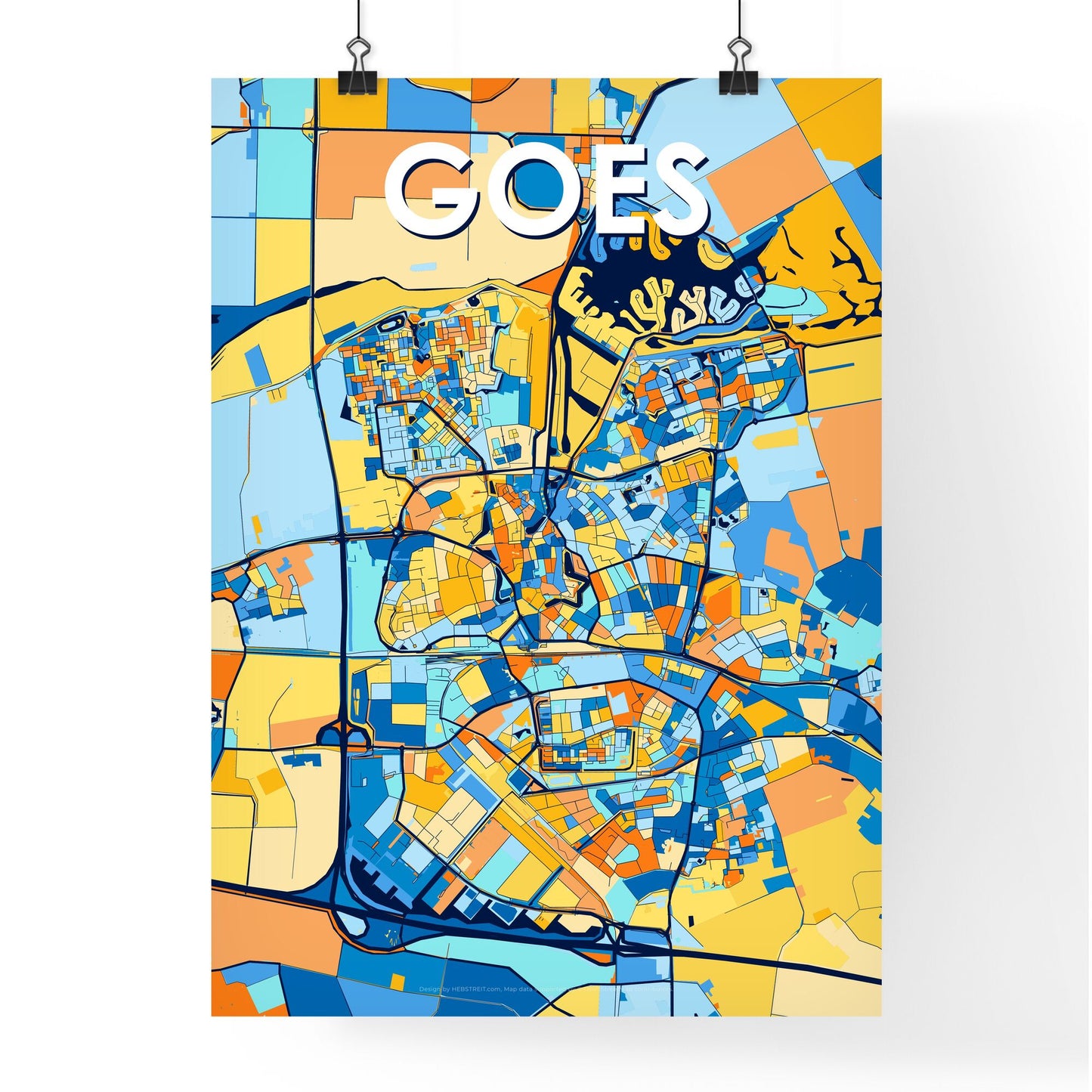 GOES NETHERLANDS Vibrant Colorful Art Map Poster Blue Orange