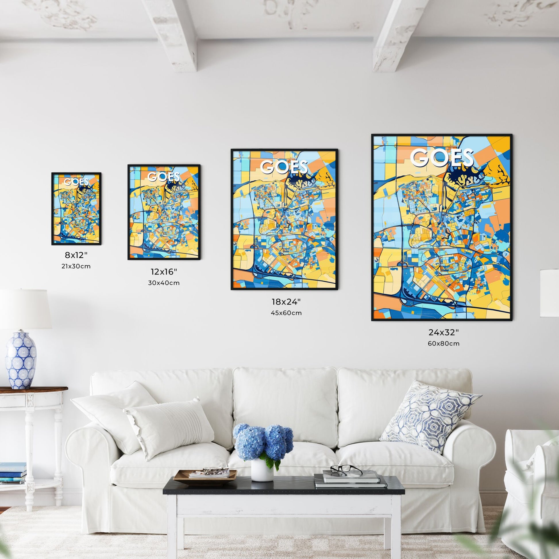 GOES NETHERLANDS Vibrant Colorful Art Map Poster Blue Orange