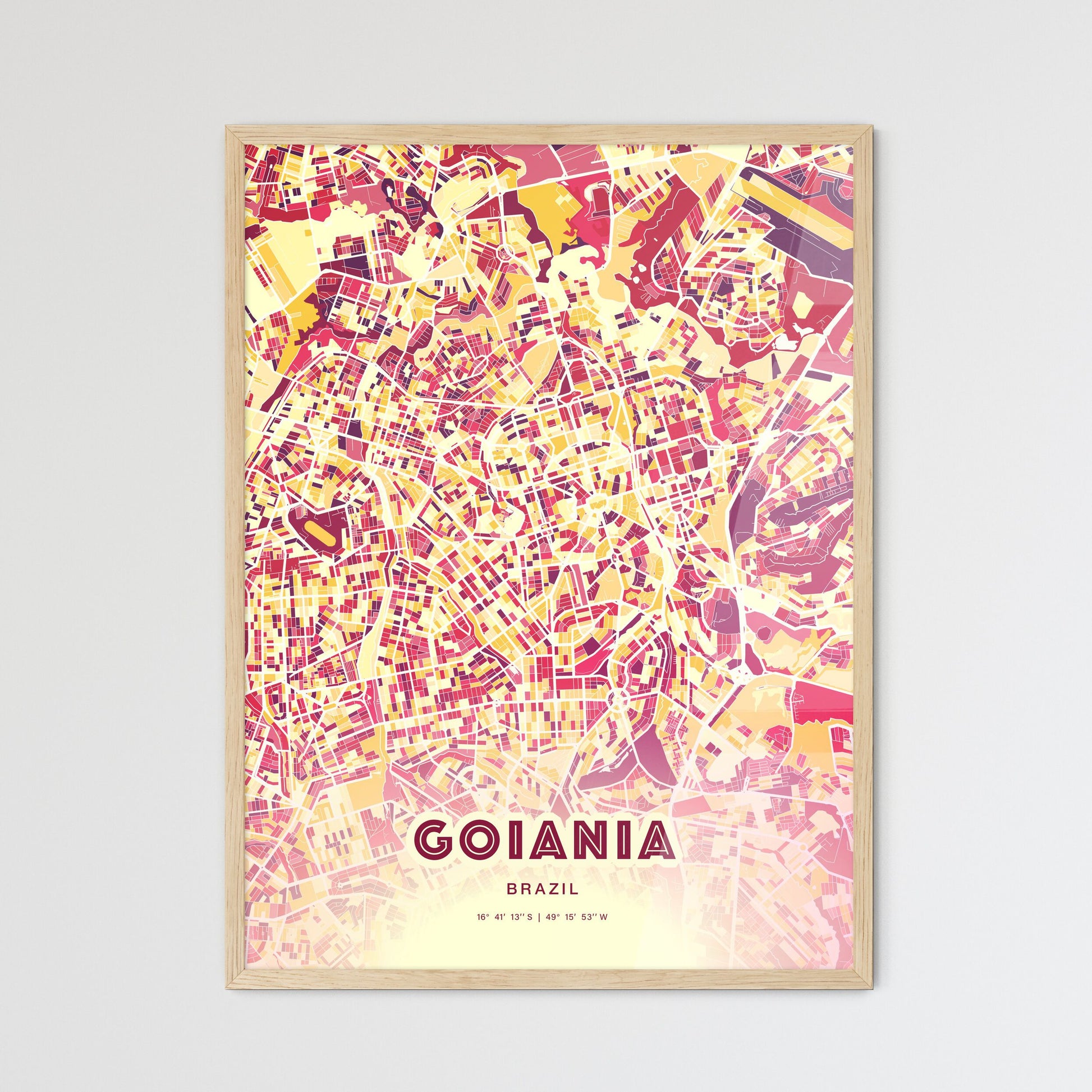 Colorful Goiania Brazil Fine Art Map Hot Red