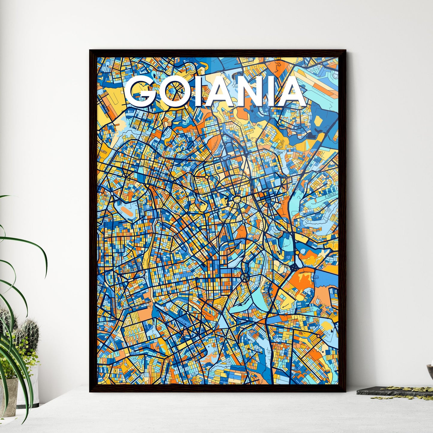 GOIANIA BRAZIL Vibrant Colorful Art Map Poster Blue Orange