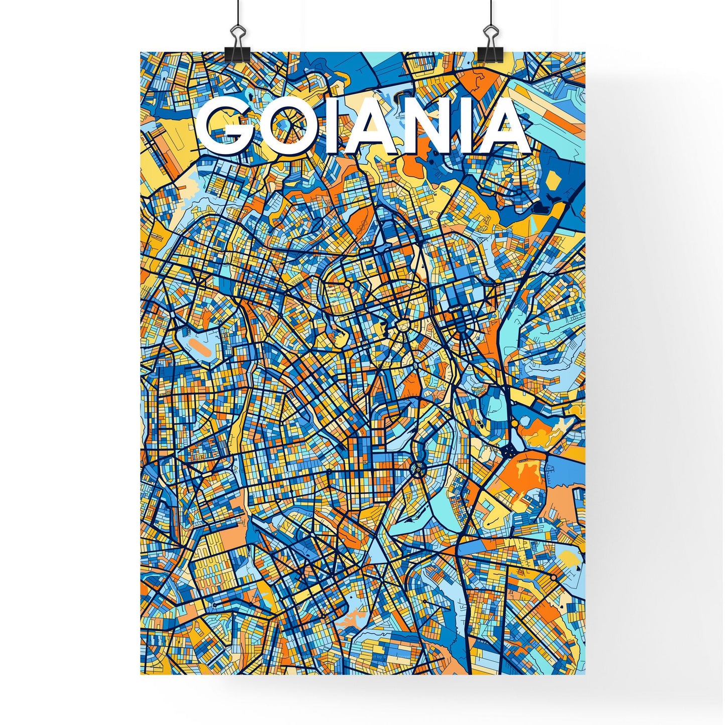 GOIANIA BRAZIL Vibrant Colorful Art Map Poster Blue Orange