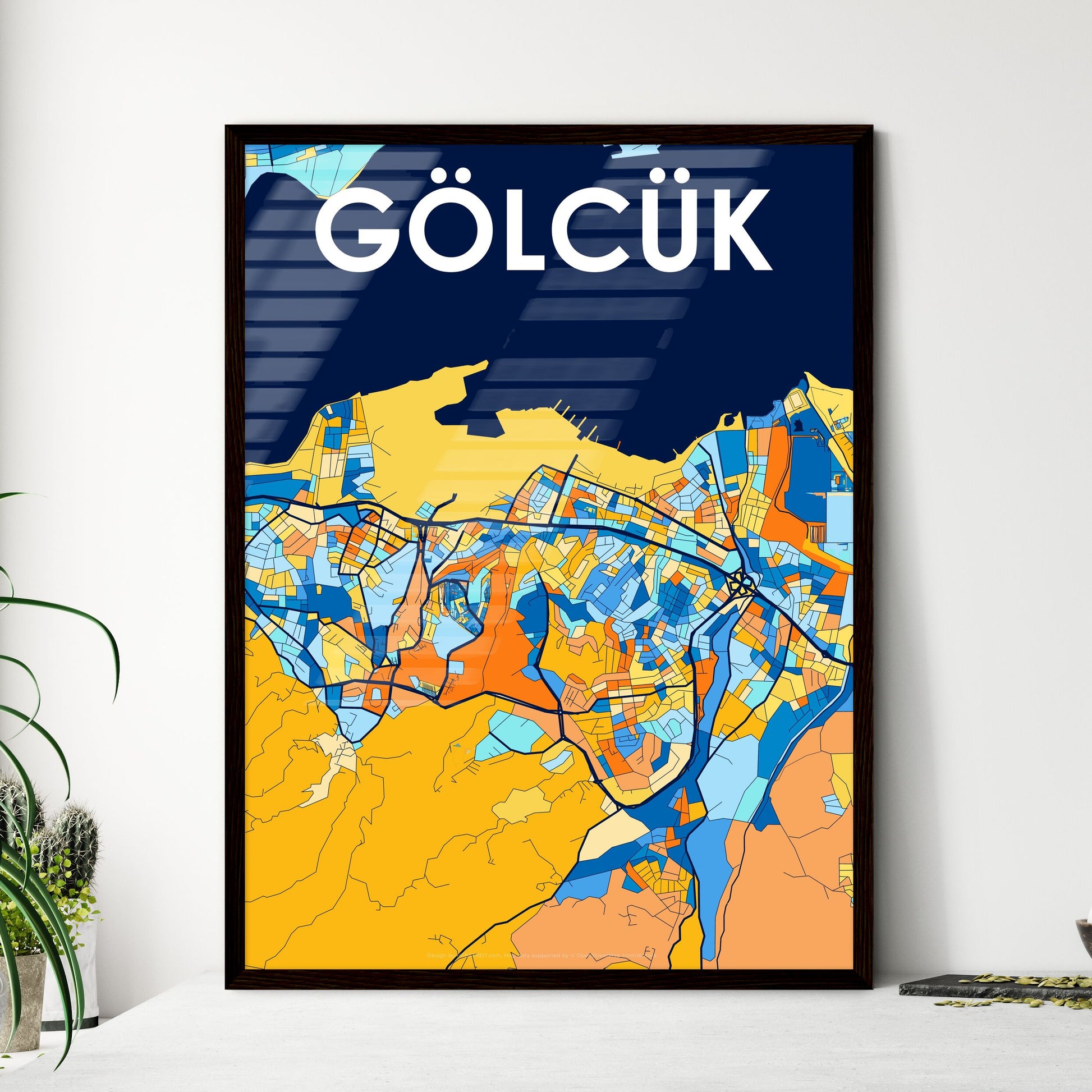 GÖLCÜK TURKEY Vibrant Colorful Art Map Poster Blue Orange