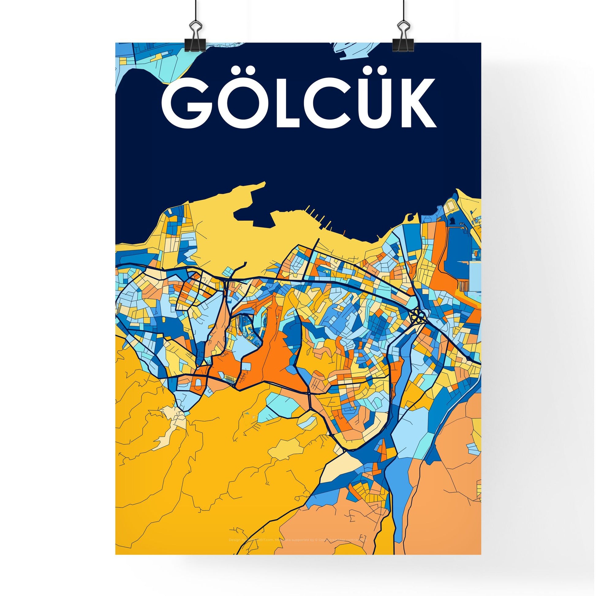 GÖLCÜK TURKEY Vibrant Colorful Art Map Poster Blue Orange