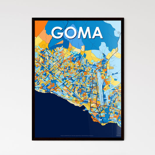 GOMA DR CONGO Vibrant Colorful Art Map Poster Blue Orange