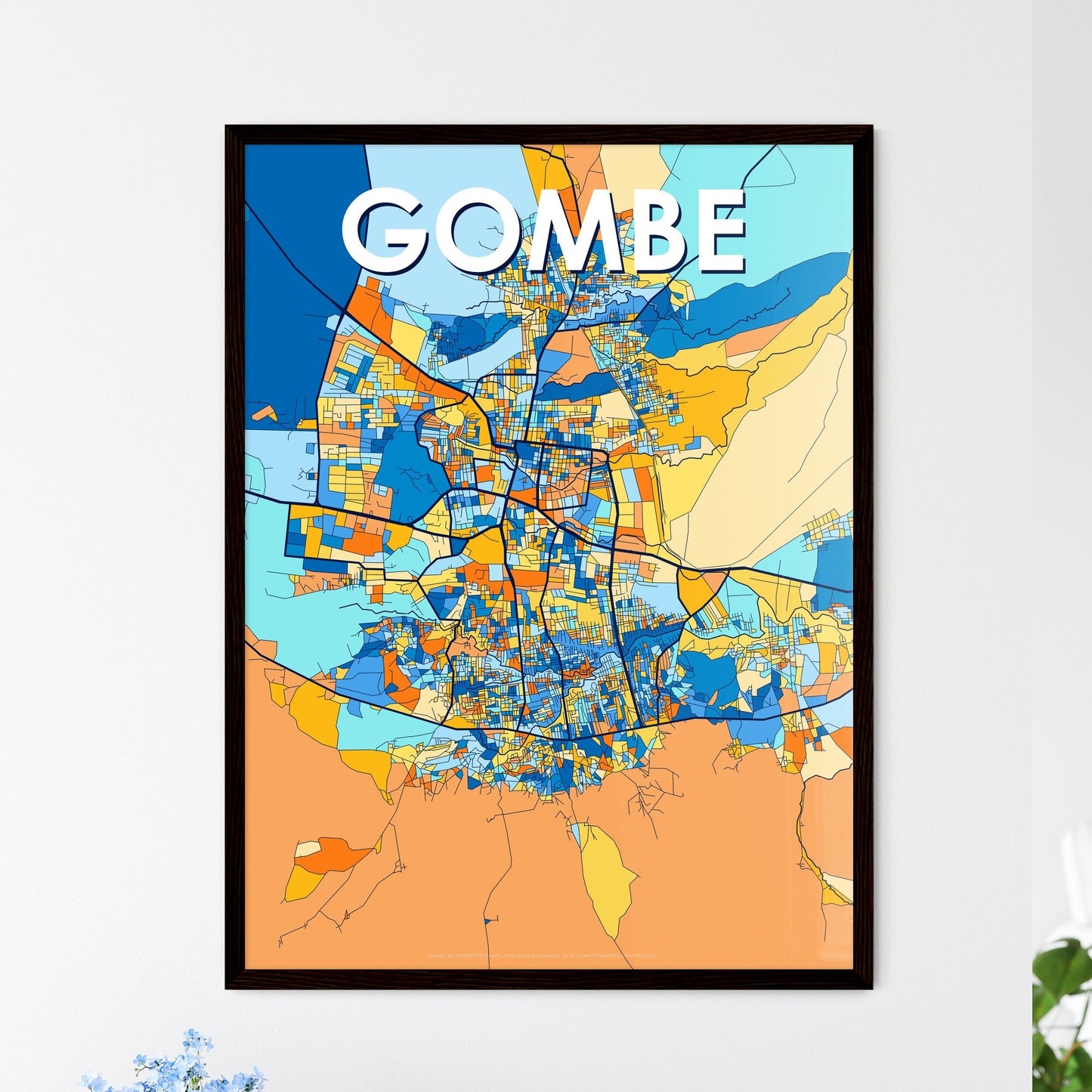 GOMBE NIGERIA Vibrant Colorful Art Map Poster Blue Orange