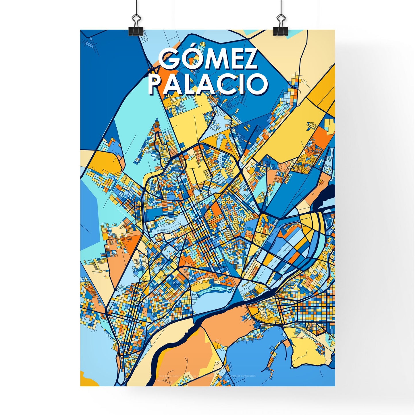 GÓMEZ PALACIO MEXICO Vibrant Colorful Art Map Poster Blue Orange