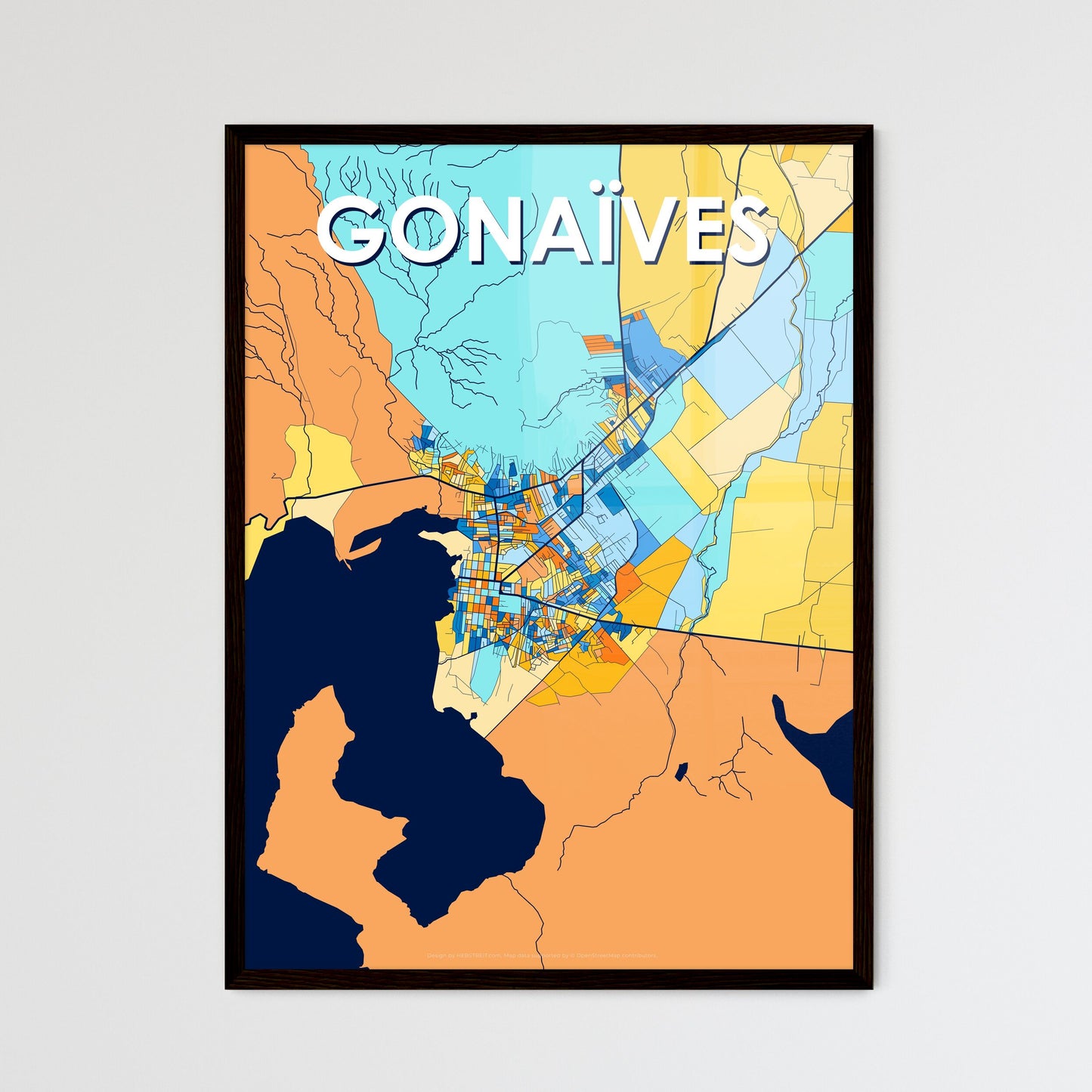 GONAÏVES HAITI Vibrant Colorful Art Map Poster Blue Orange