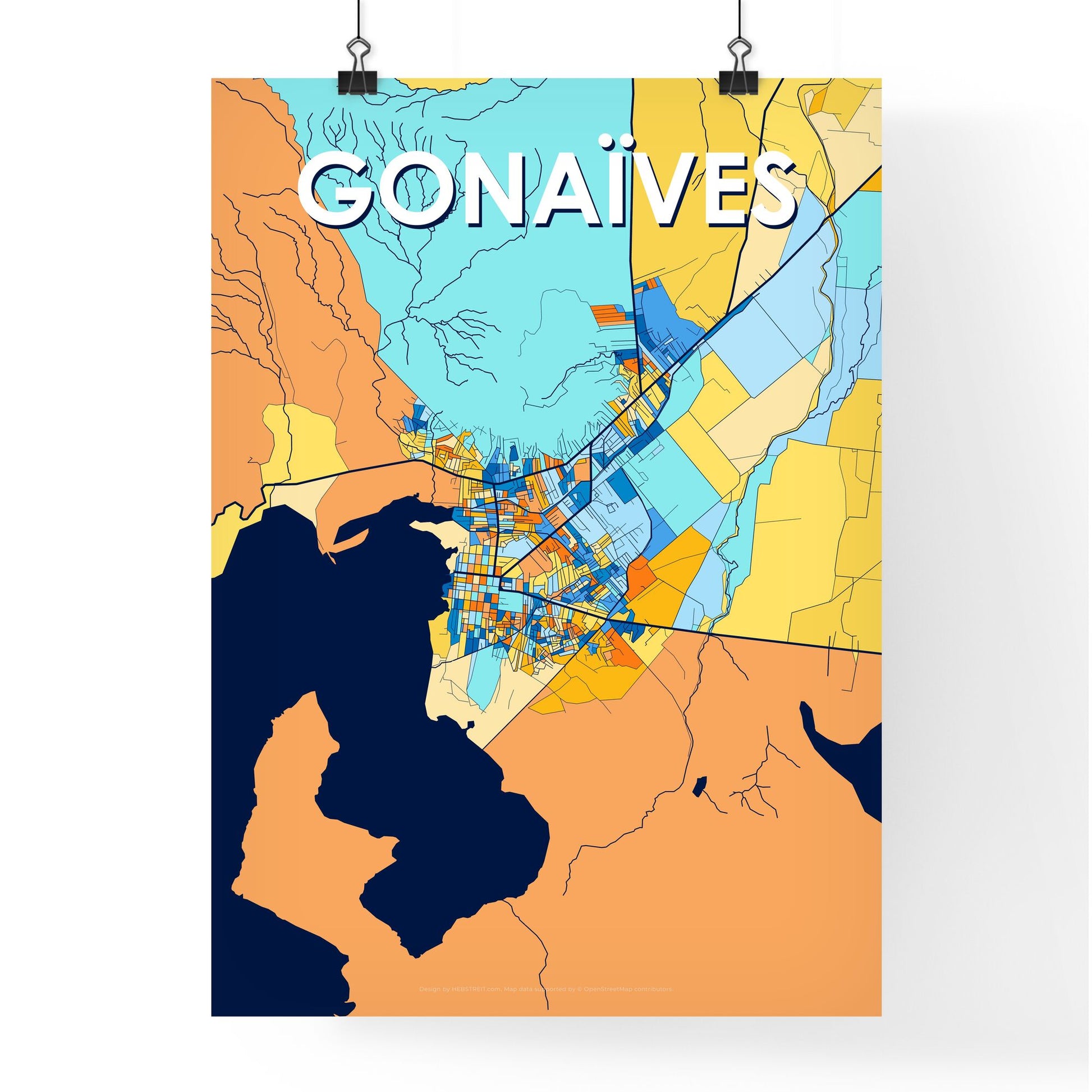 GONAÏVES HAITI Vibrant Colorful Art Map Poster Blue Orange