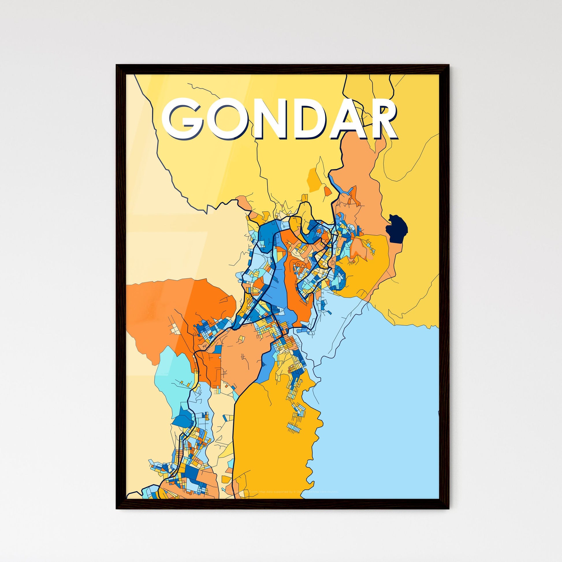 GONDAR ETHIOPIA Vibrant Colorful Art Map Poster Blue Orange