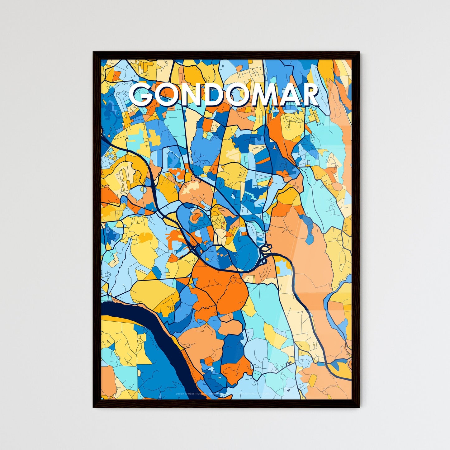 GONDOMAR PORTUGAL Vibrant Colorful Art Map Poster Blue Orange