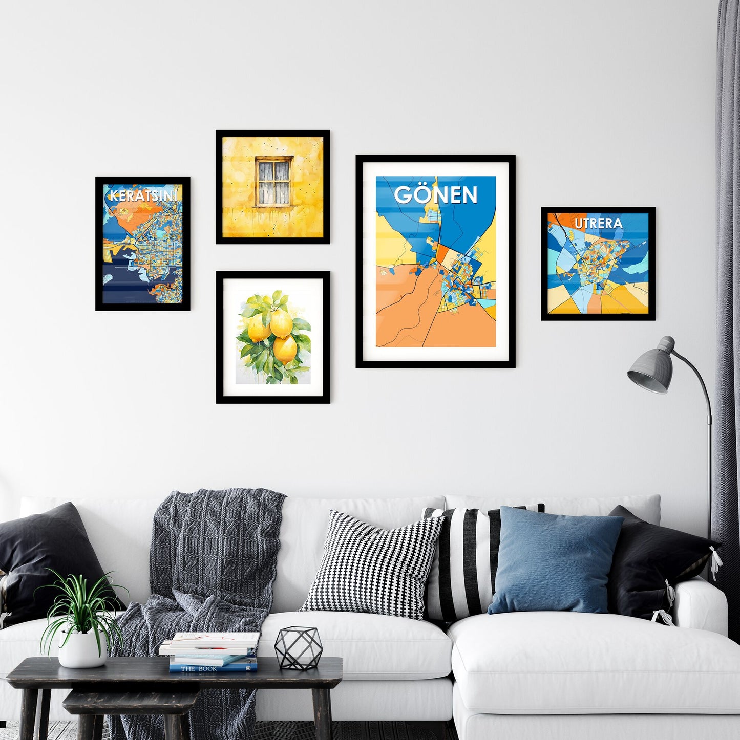 GÖNEN TURKEY Vibrant Colorful Art Map Poster Blue Orange