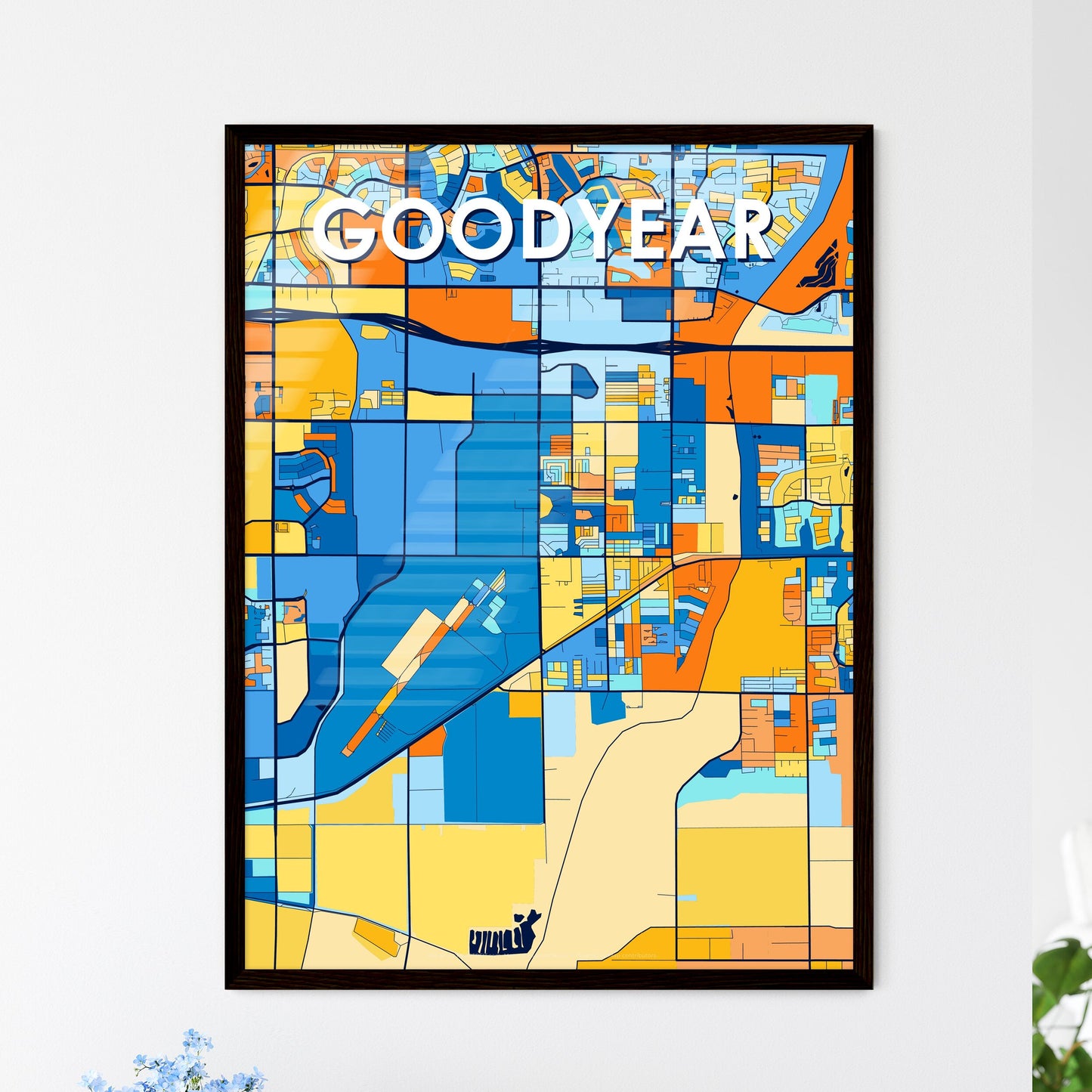 GOODYEAR ARIZONA Vibrant Colorful Art Map Poster Blue Orange