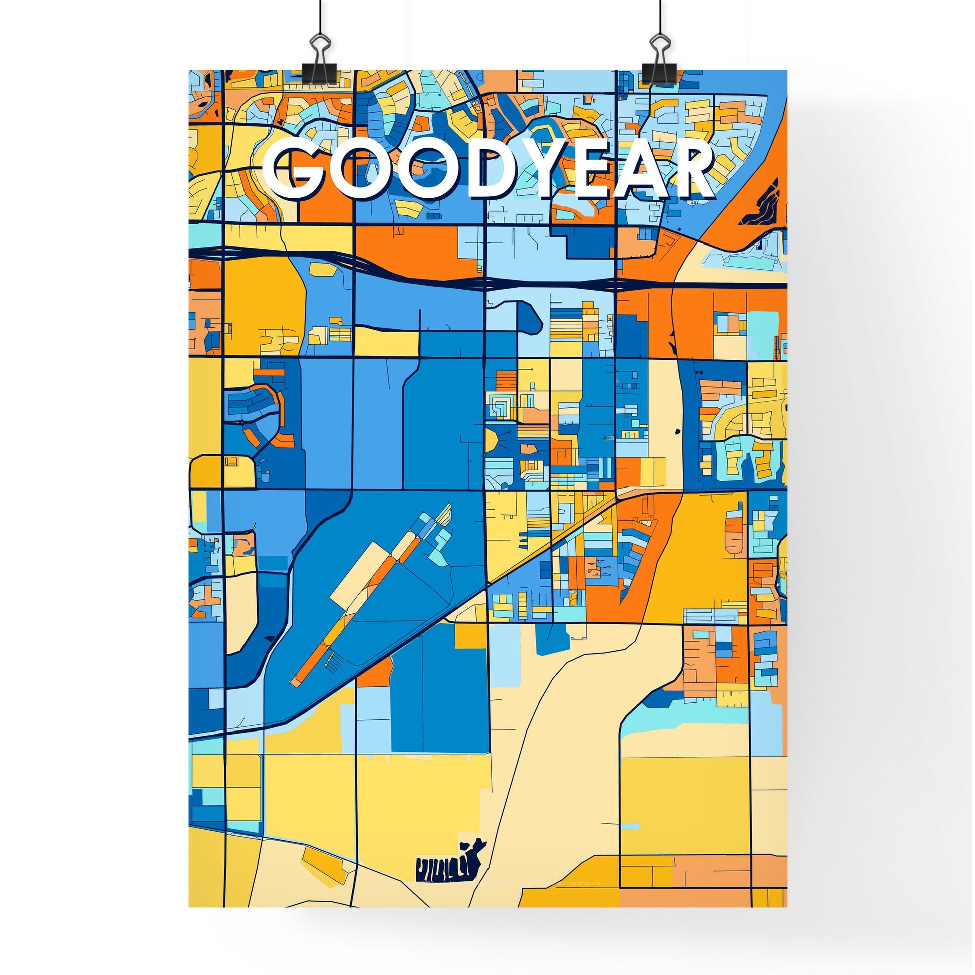 GOODYEAR ARIZONA Vibrant Colorful Art Map Poster Blue Orange