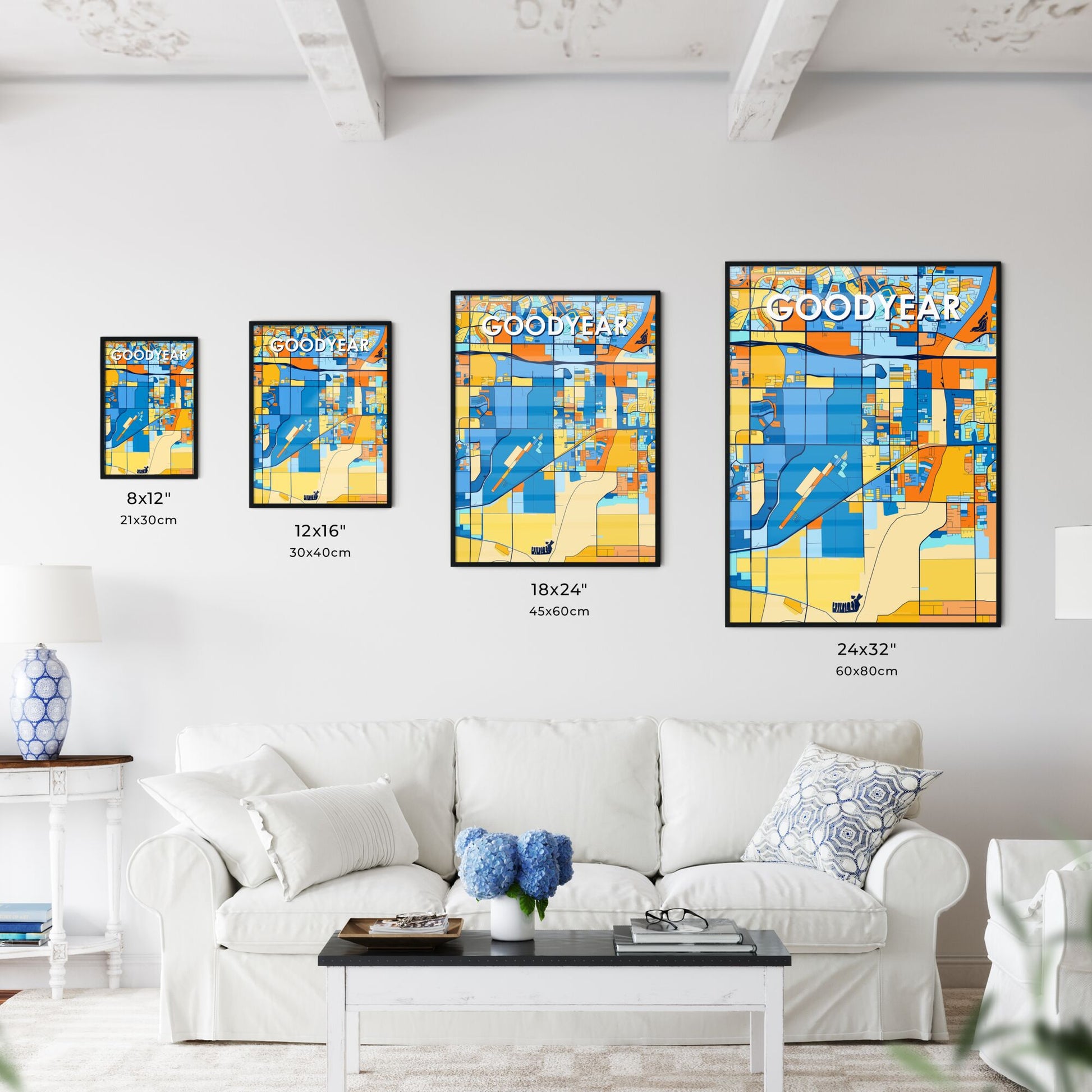 GOODYEAR ARIZONA Vibrant Colorful Art Map Poster Blue Orange