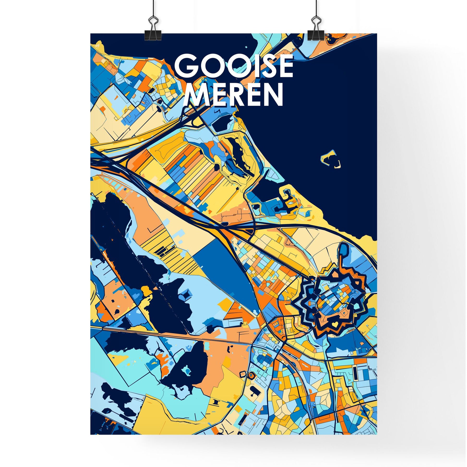 GOOISE MEREN NETHERLANDS Vibrant Colorful Art Map Poster Blue Orange