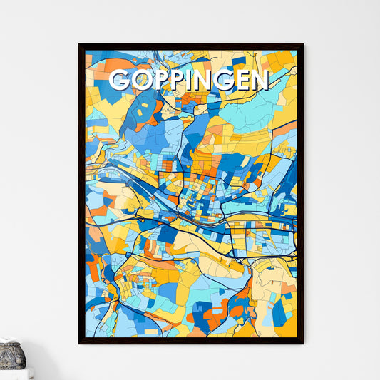 GOPPINGEN GERMANY Vibrant Colorful Art Map Poster Blue Orange