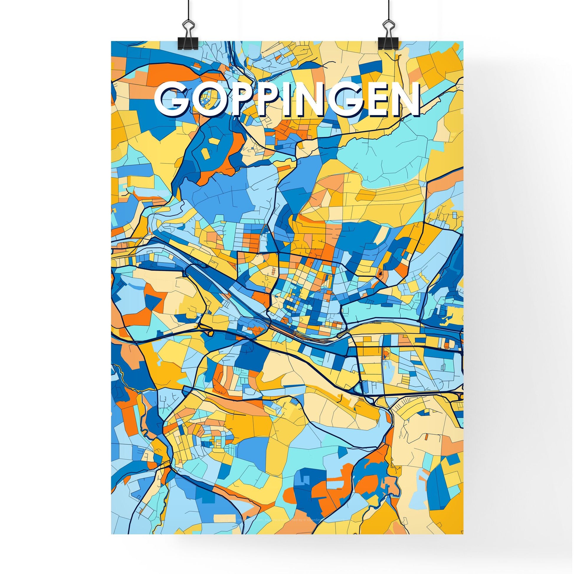 GOPPINGEN GERMANY Vibrant Colorful Art Map Poster Blue Orange