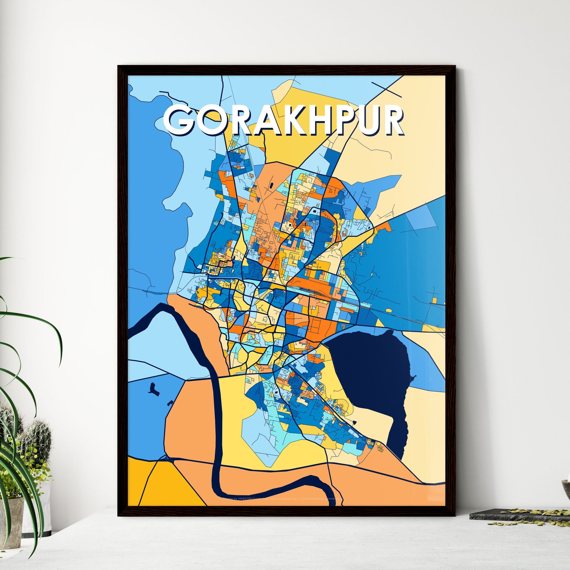 GORAKHPUR INDIA Vibrant Colorful Art Map Poster Blue Orange