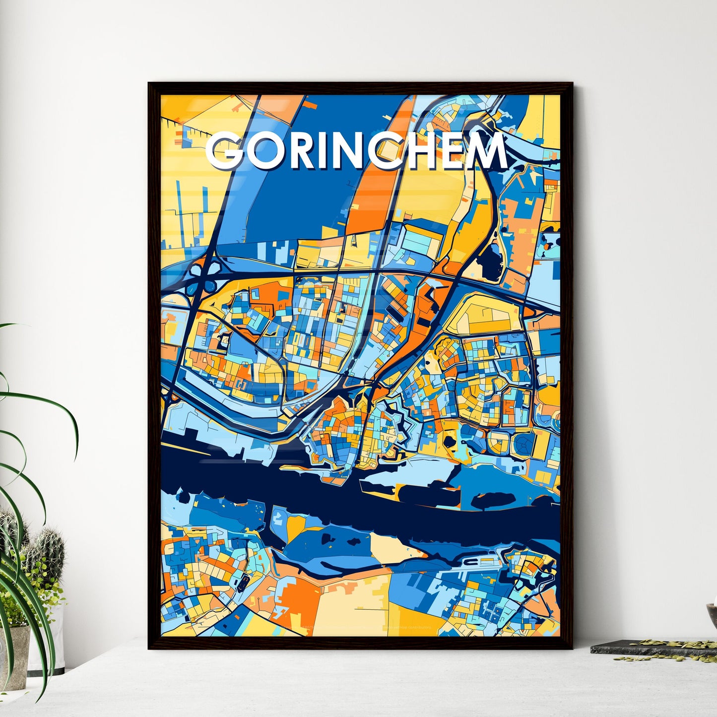 GORINCHEM NETHERLANDS Vibrant Colorful Art Map Poster Blue Orange