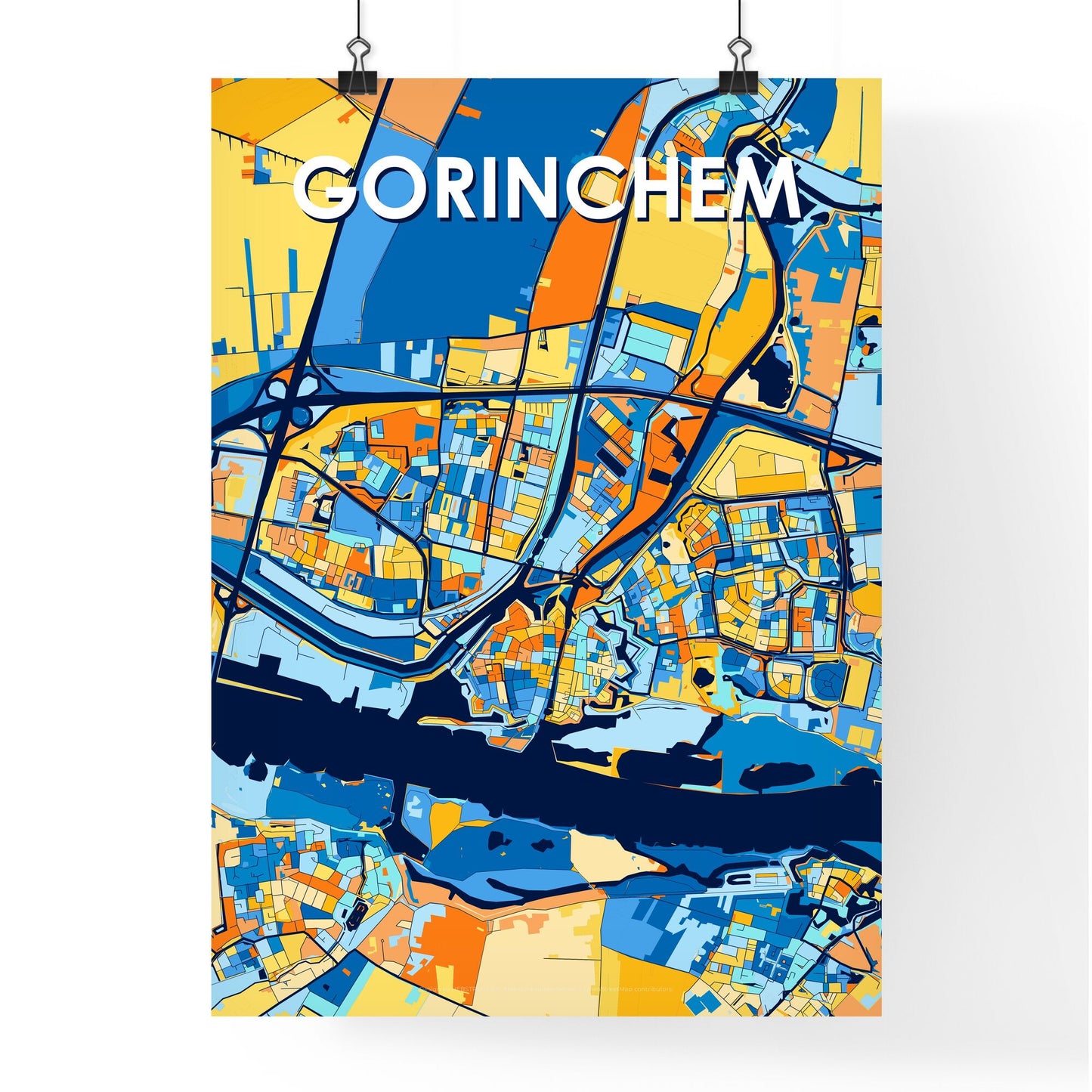 GORINCHEM NETHERLANDS Vibrant Colorful Art Map Poster Blue Orange