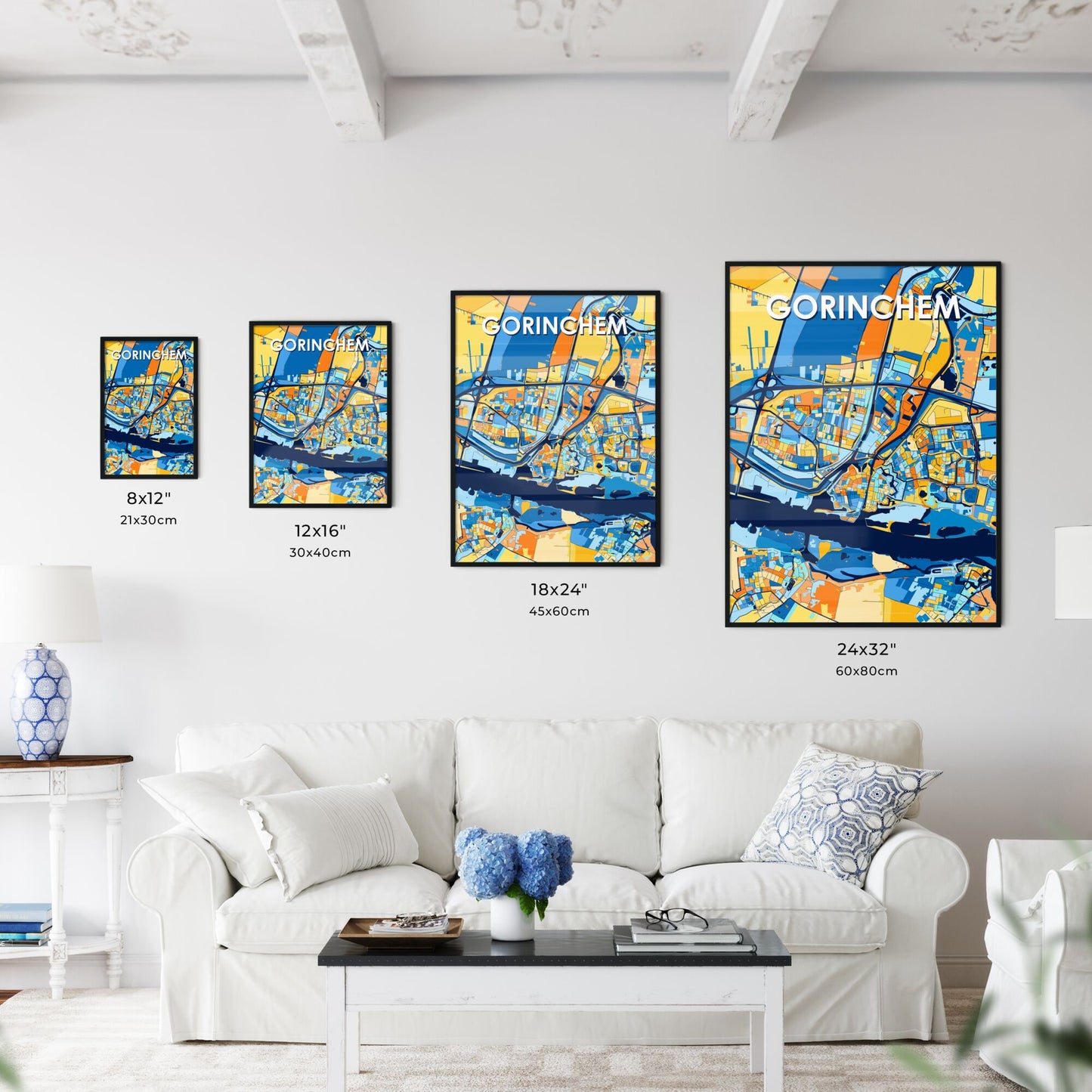 GORINCHEM NETHERLANDS Vibrant Colorful Art Map Poster Blue Orange