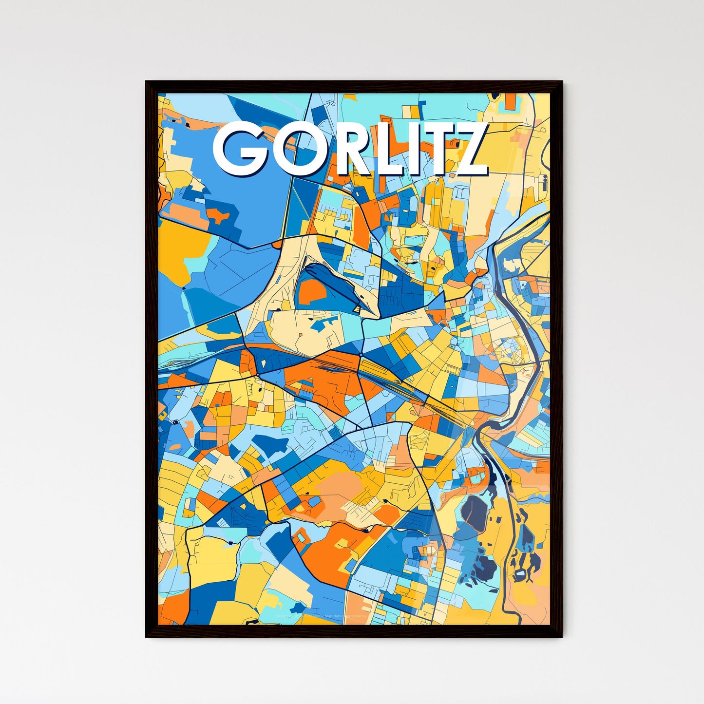 GORLITZ GERMANY Vibrant Colorful Art Map Poster Blue Orange