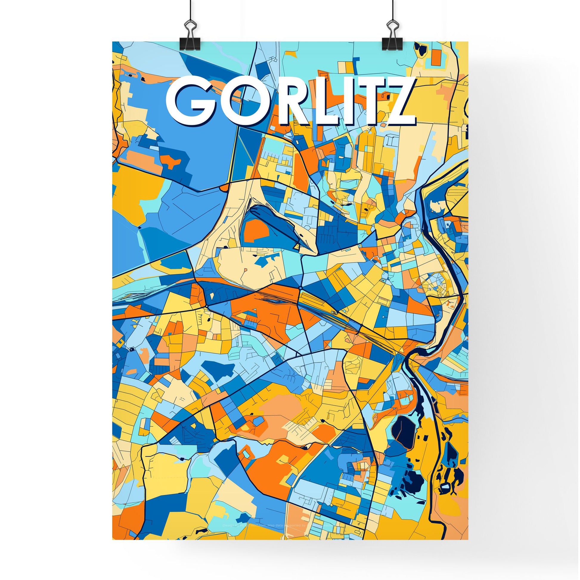 GORLITZ GERMANY Vibrant Colorful Art Map Poster Blue Orange