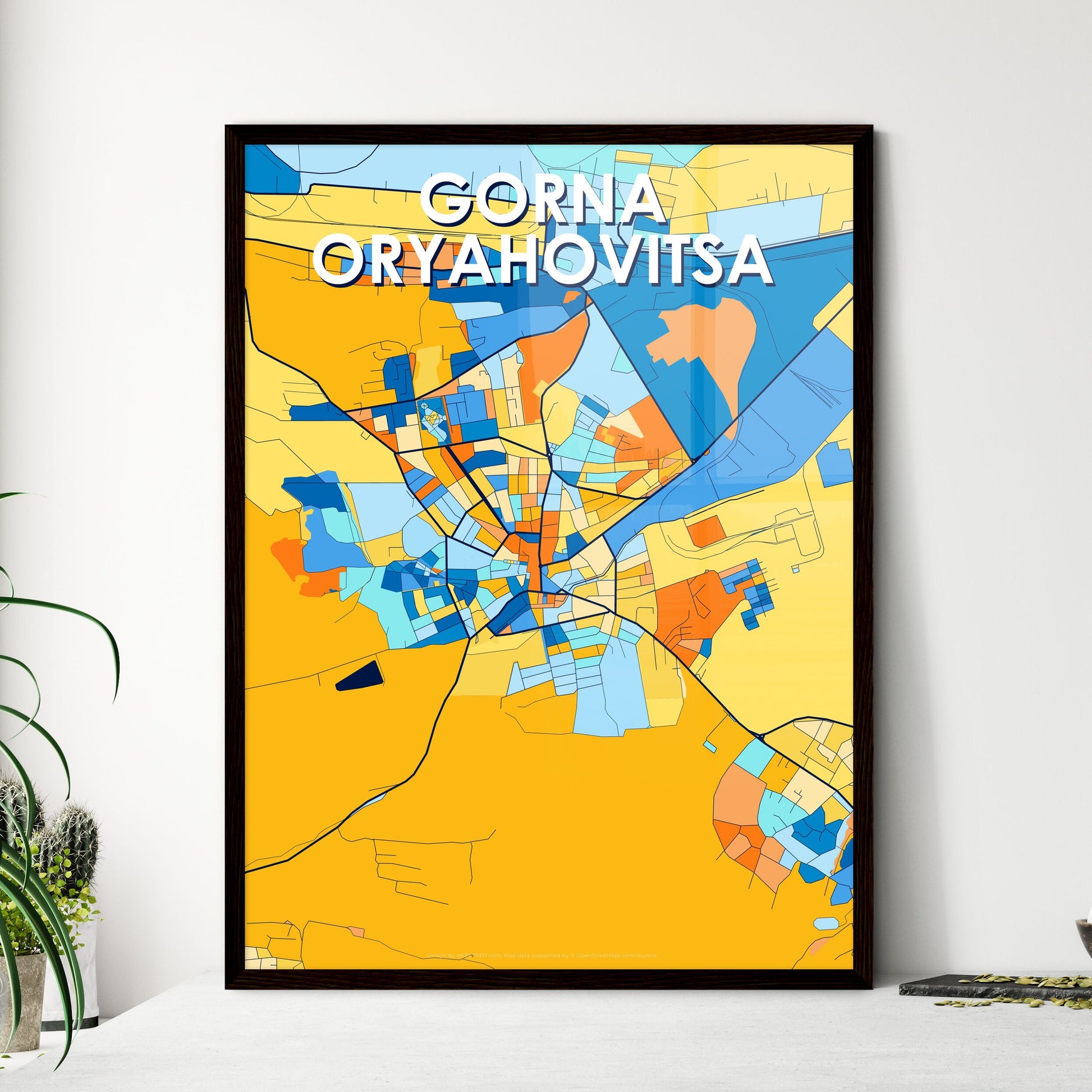 GORNA ORYAHOVITSA BULGARIA Vibrant Colorful Art Map Poster Blue Orange