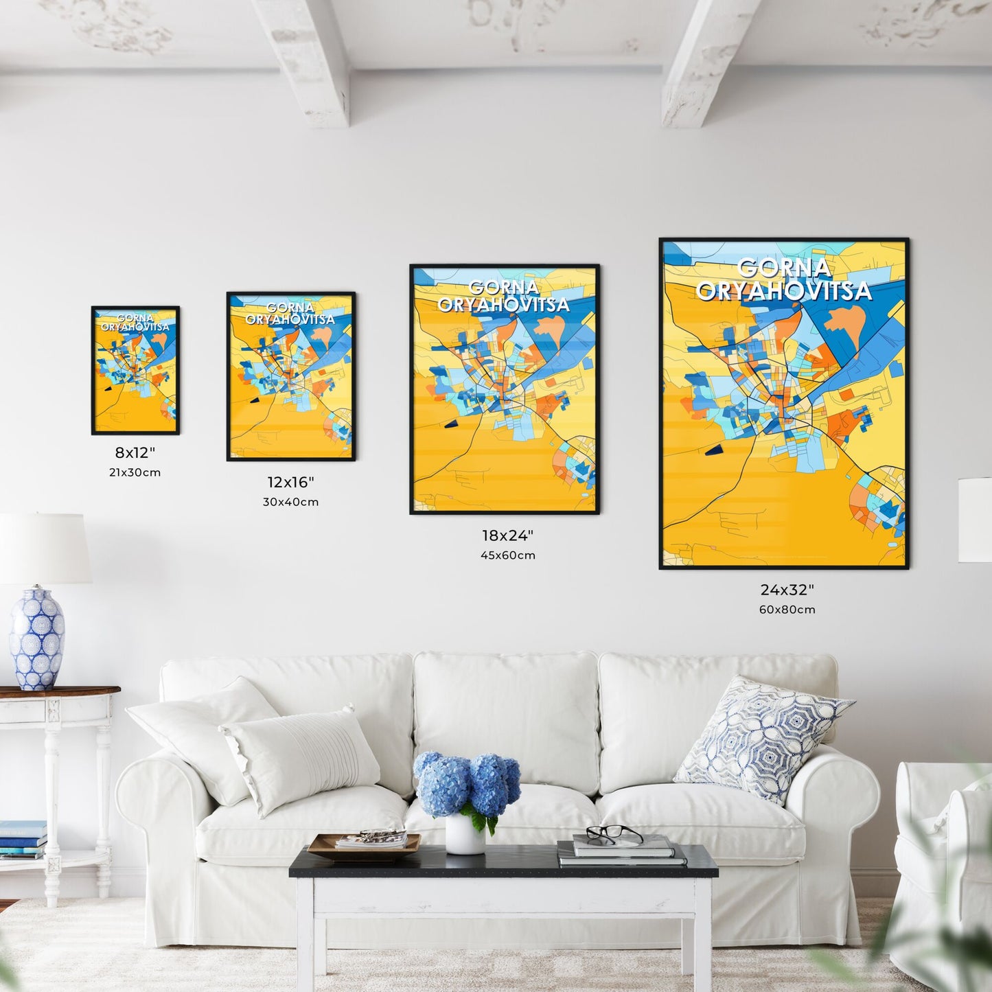 GORNA ORYAHOVITSA BULGARIA Vibrant Colorful Art Map Poster Blue Orange