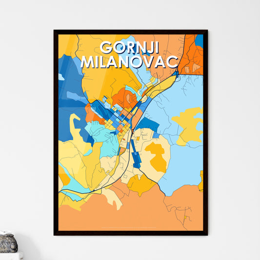 GORNJI MILANOVAC SERBIA Vibrant Colorful Art Map Poster Blue Orange