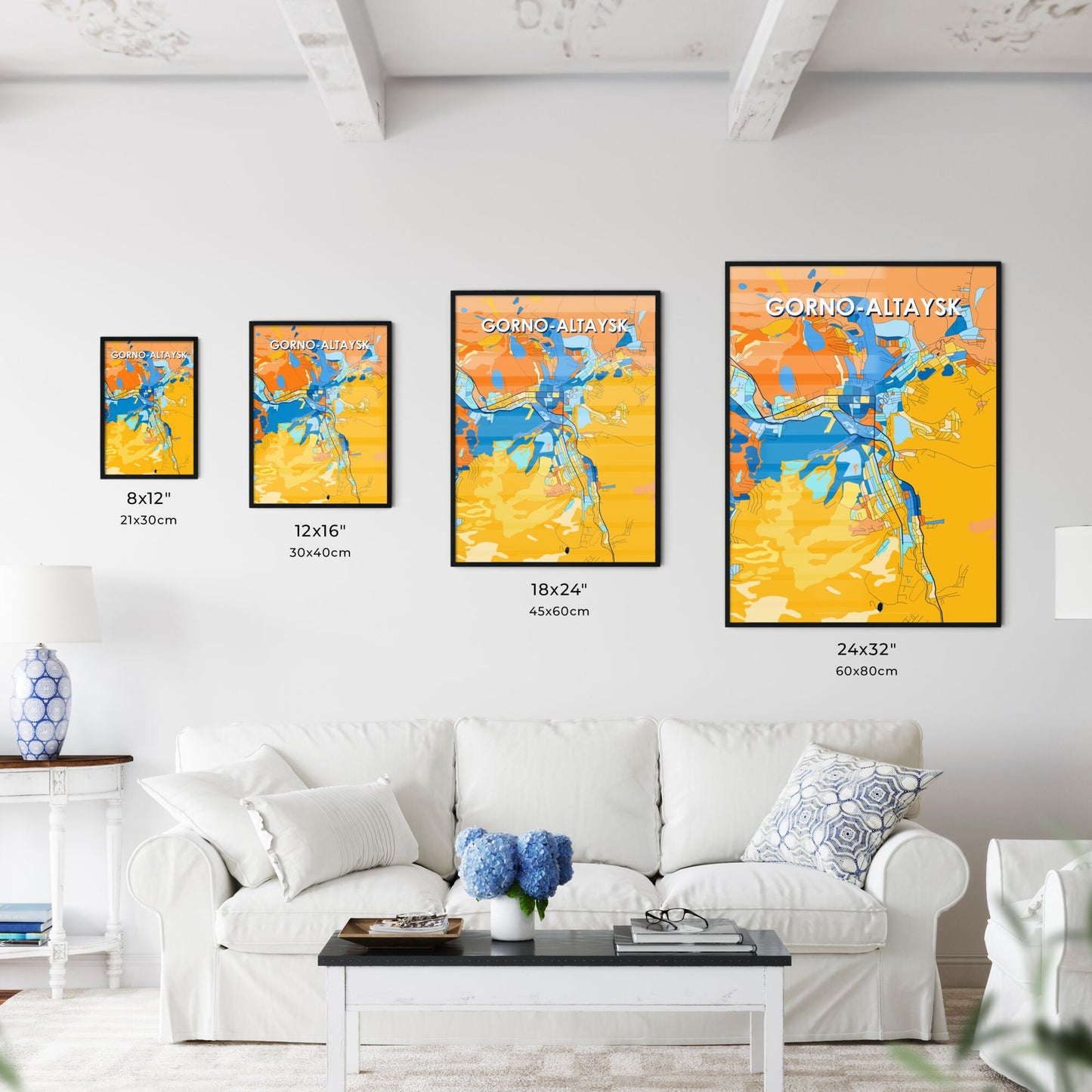 GORNO-ALTAYSK RUSSIA Vibrant Colorful Art Map Poster Blue Orange